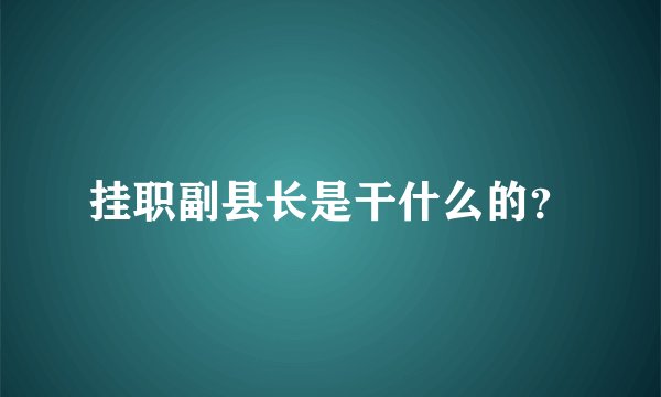 挂职副县长是干什么的？