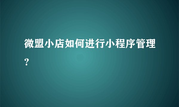 微盟小店如何进行小程序管理？