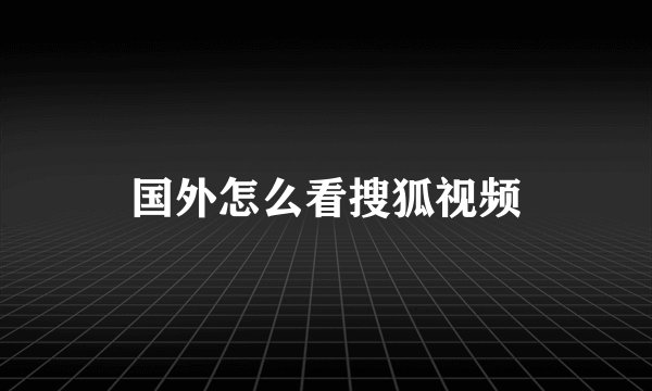 国外怎么看搜狐视频