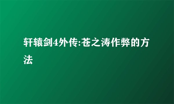 轩辕剑4外传:苍之涛作弊的方法