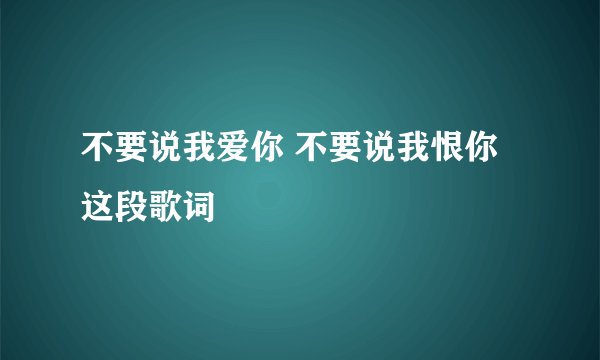 不要说我爱你 不要说我恨你 这段歌词