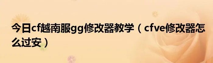 今日cf越南服gg修改器教学（cfve修改器怎么过安）