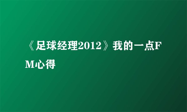《足球经理2012》我的一点FM心得