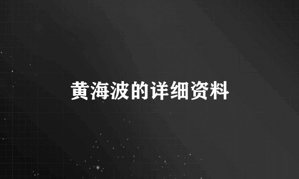 黄海波的详细资料