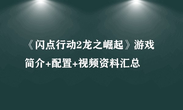 《闪点行动2龙之崛起》游戏简介+配置+视频资料汇总